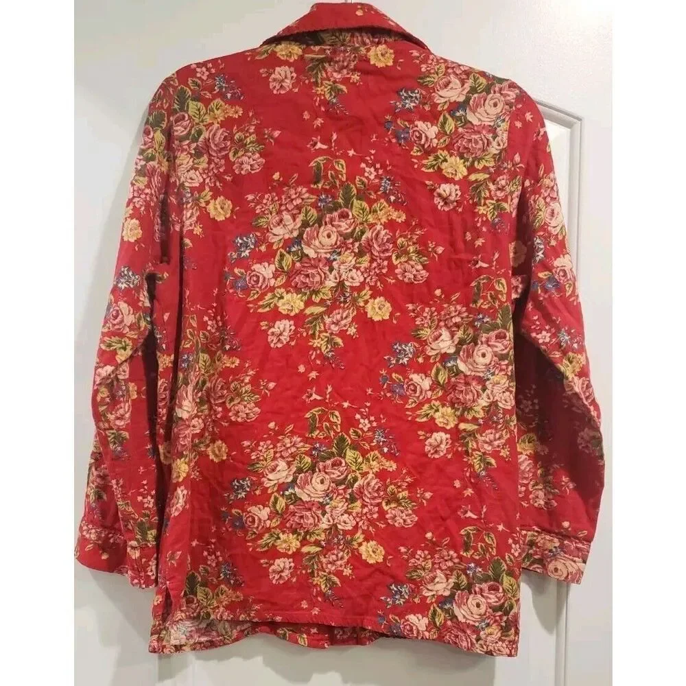 VINTAGE Talbots Intimates Red Floral Capiz Button Sleep Top‎ Size Medium